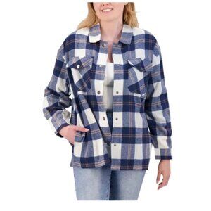 NWT HFX Women's Button Down Front Pocket Shirt Jacket Blue Size Large $80 EE443